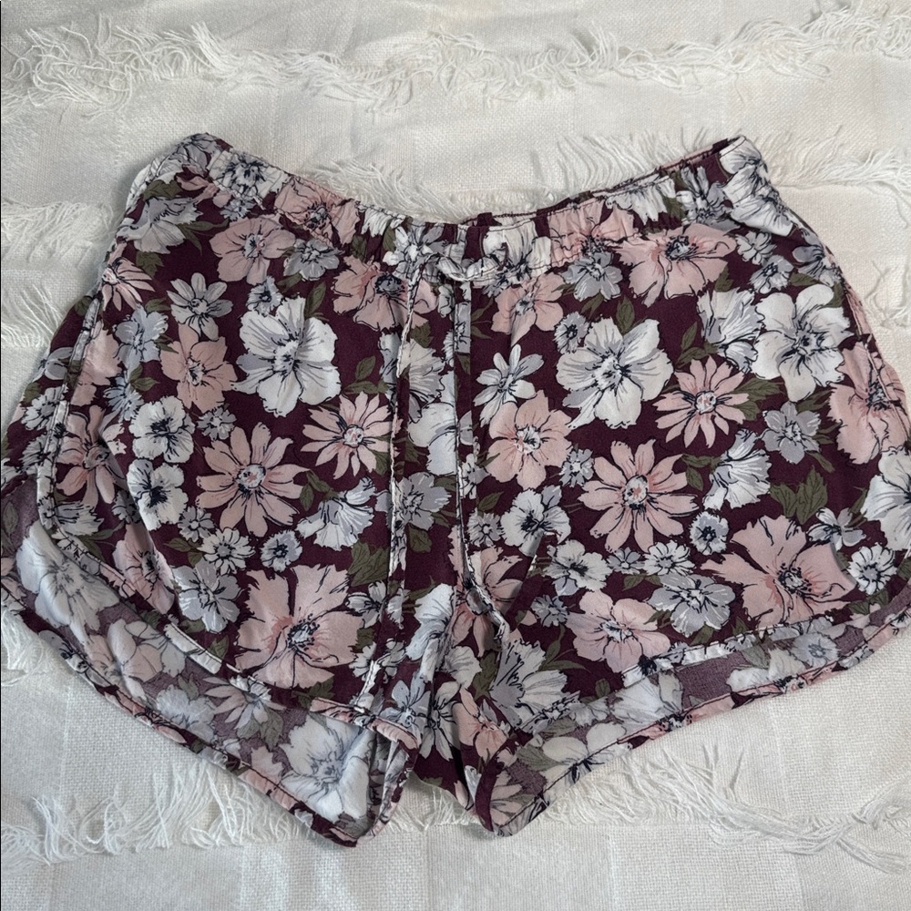 Aeropostale Burgundy Floral Soft Loungewear Drawstring Shorts M